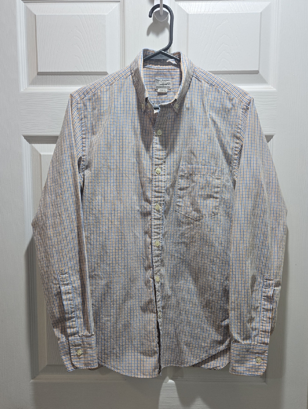 J. Crew Light Blue and Tan Checked Cotton Button-Down Shirt